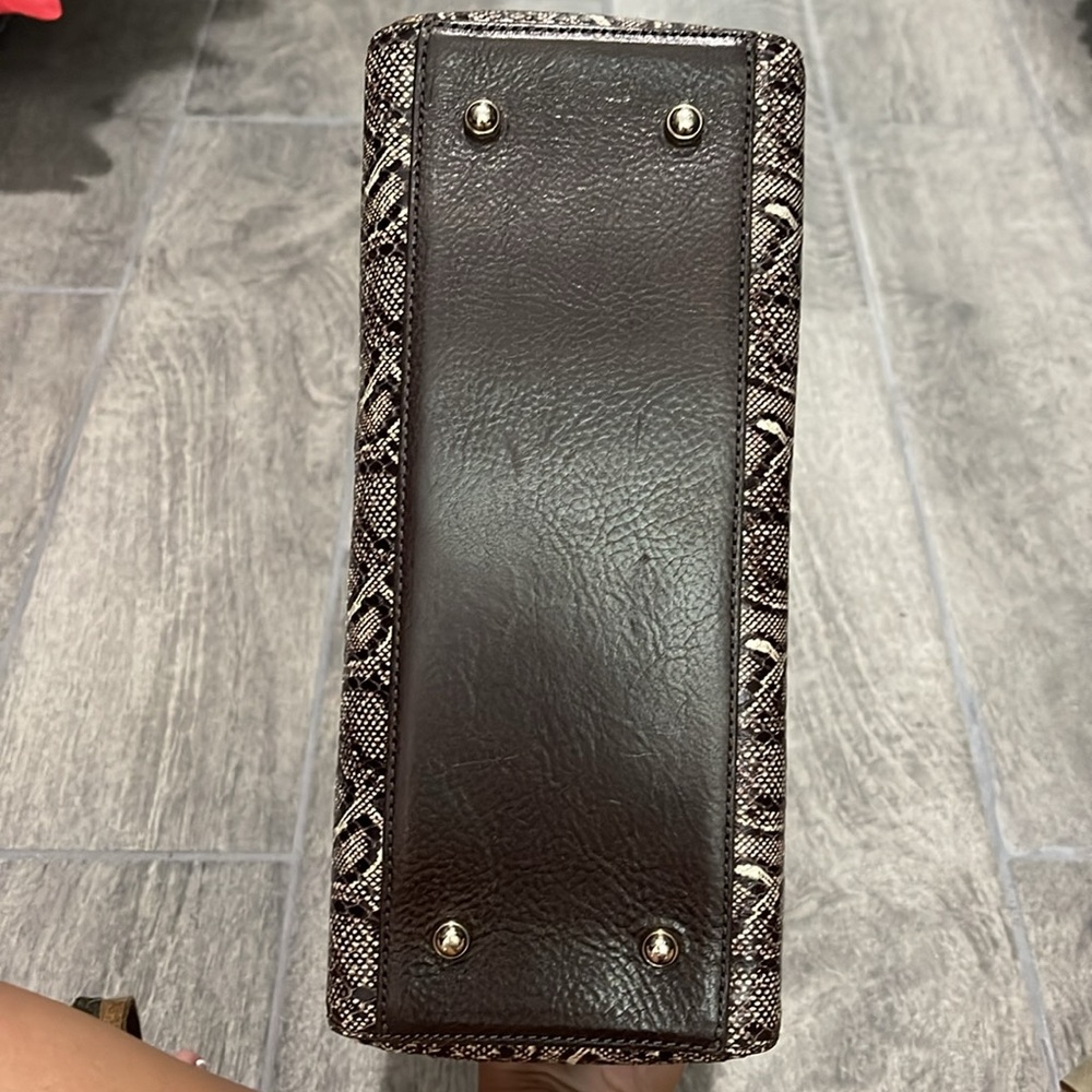Top-Handle Snake-Print Satchel in Brown - Picture 3 of 11